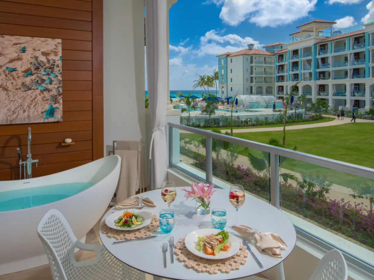 Royal Seaside Oceanview Crystal Lagoon Club Level Barbados Suite w/ Balcony Tranquility Soaking Tub