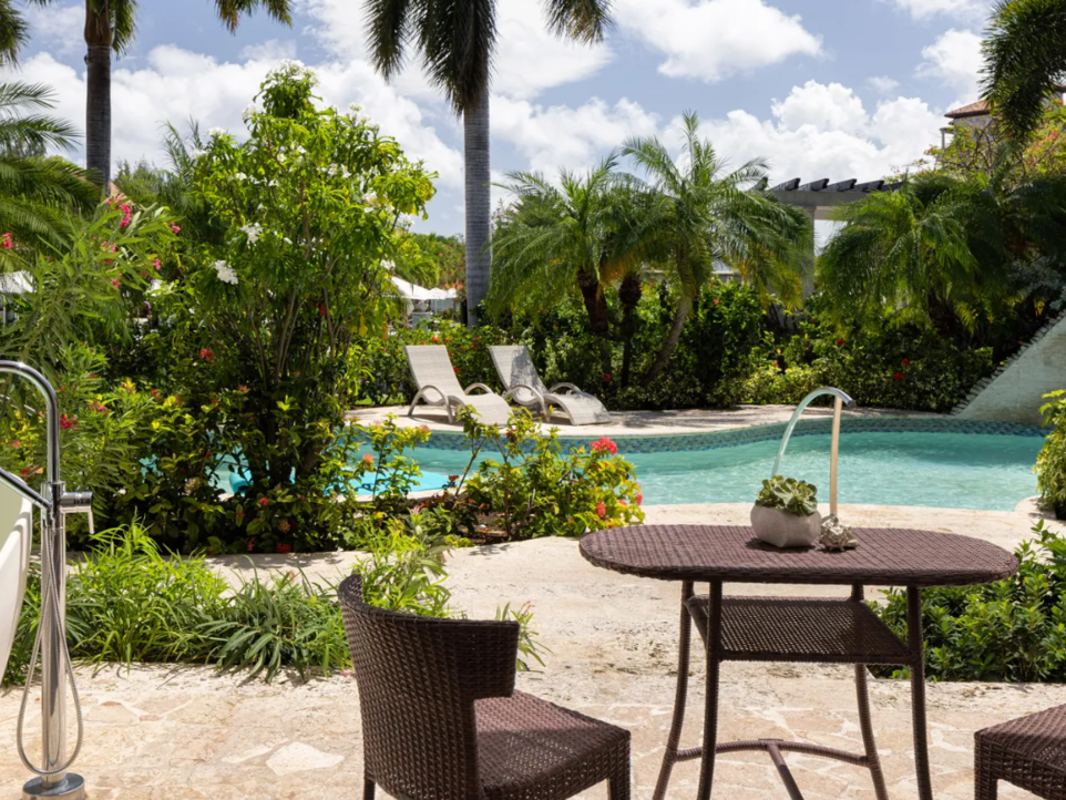 South Seas Waterfall River Pool Walkout Junior Suite with Patio Tranquility Soaking Tub